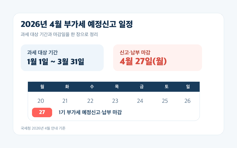 부가세 예정신고 마감일 달력 이미지