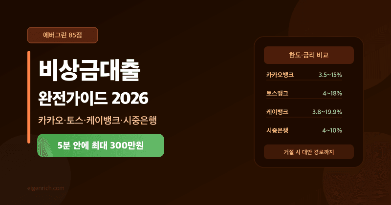 비상금대출 완전가이드 2026 썸네일: 카카오·토스·케이뱅크 비교