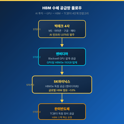 빅테크 엔비디아 SK하이닉스 한미반도체 HBM 공급망 플로우차트