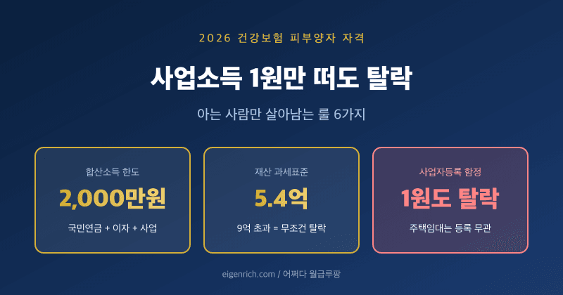 건강보험 피부양자 자격 2026 핵심 기준 인포그래픽: 소득 2