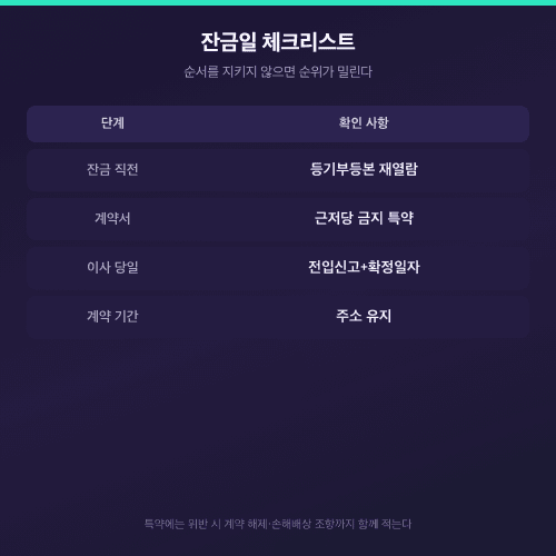 전세 잔금일 체크리스트 등기부 재열람 근저당 금지 특약 전입신고